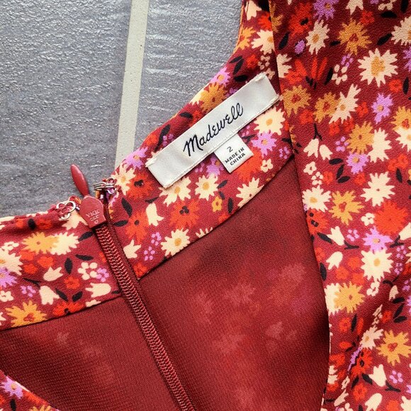 Madewell V-Neck Spring Prairie Orange-Red Ditsy Floral Button Front Mini Dress 2 - Picture 8 of 14